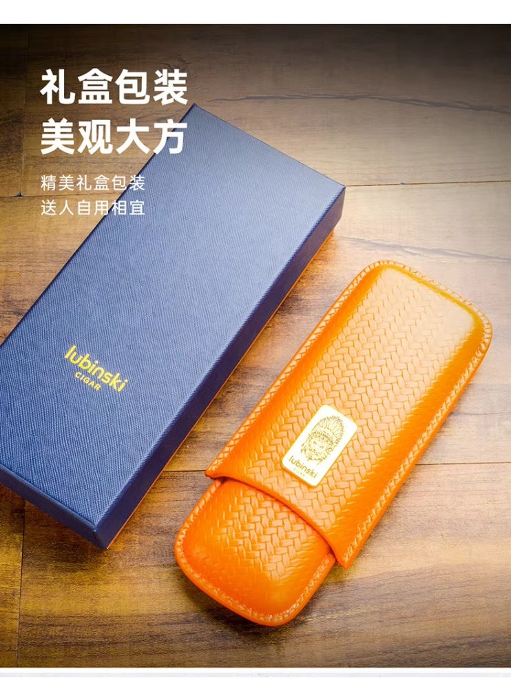 LUBINSKI Portable Travel Cigar case Premium ORANGE leather capacity 2 - Image 4