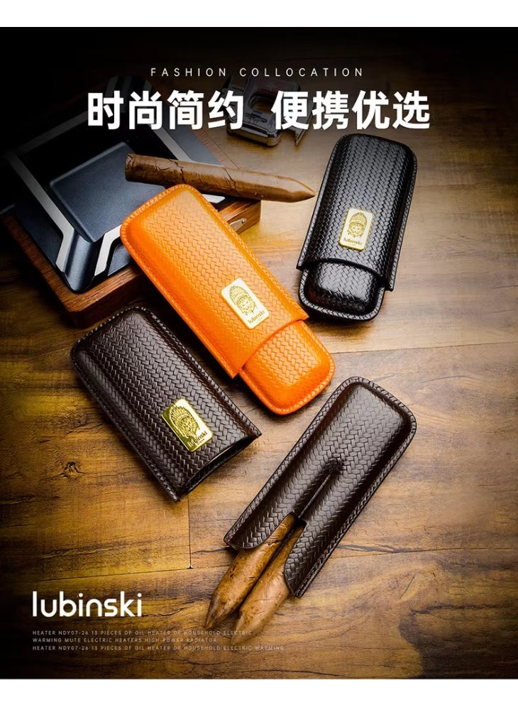 LUBINSKI Portable Travel Cigar case Premium ORANGE leather capacity 2 - Image 5