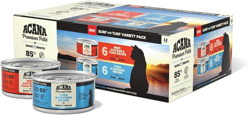 acana عبوة متنوعة من باتيه أكانا المميزة 12 علبة لحم بقر دجاج تونة وصفة 6 تونة وصفة دجاج 6 3 أونصات - Image 1