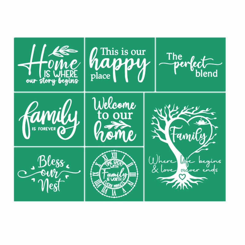 JAJADO Farmhouse Family Silk Screen Stencils Reusable Adhesive Stencil Family Sentiments Welcome Farmhouse Burning Stencils for Painting On Wood Sign Canvas Fabric Art Craft Paint Stencil 85x11 - Image 3