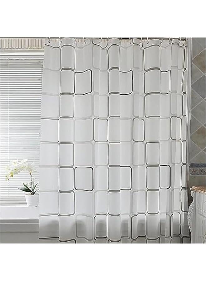 رينكس ستائر دش للحمام م الميكاكوز، ستائر دش لاستيكية شكية لو اسود وايض لديكور الحمام، مجموعة خطافات ستارة دش شفافة مقاومة للماء للمزل 180 × 200 سم).، خلات فييلإيثيلي - Image 2