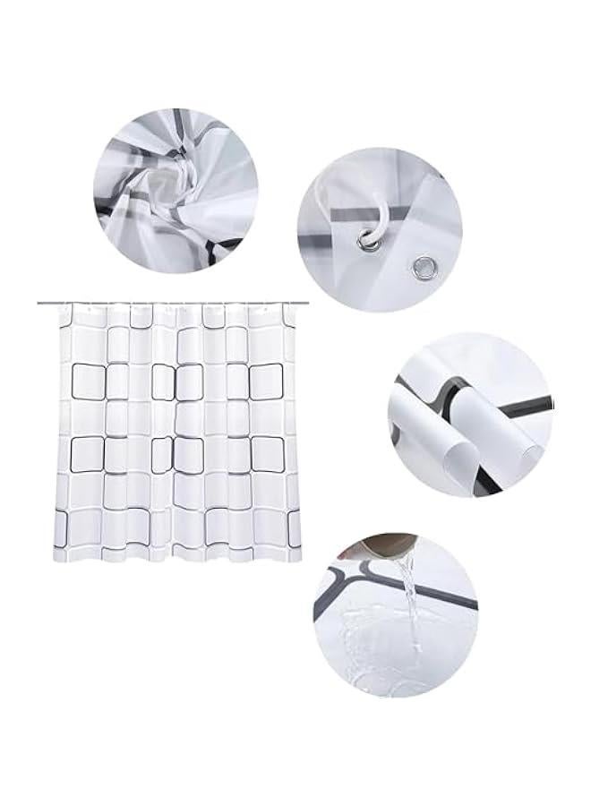 رينكس ستائر دش للحمام م الميكاكوز، ستائر دش لاستيكية شكية لو اسود وايض لديكور الحمام، مجموعة خطافات ستارة دش شفافة مقاومة للماء للمزل 180 × 200 سم).، خلات فييلإيثيلي - Image 3