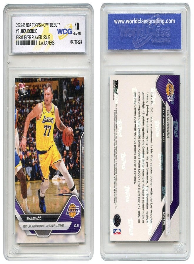 WCG 2025-26 NBA Topps Now Debut Luka DONCIC Los Angeles Lakers 1st Player Issue Card #5 - Graded GEM Mint 10 - Image 2