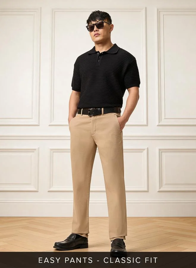 Men Classic Fit Brown Trousers