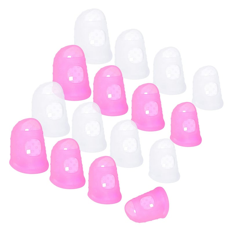 Wisdompro 16 Pcs Finger Tips, 4 Sizes Silicone Thimble Fingertip Grips Thumb Protectors Pads Cover for Hand Sewing, Paper Sorting, Page Turning, Money Counting, Guitar Playing - Pink, Translucent - Image 1