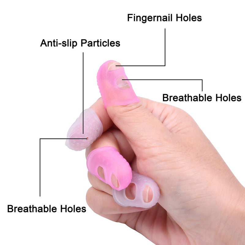 Wisdompro 16 Pcs Finger Tips, 4 Sizes Silicone Thimble Fingertip Grips Thumb Protectors Pads Cover for Hand Sewing, Paper Sorting, Page Turning, Money Counting, Guitar Playing - Pink, Translucent - Image 2