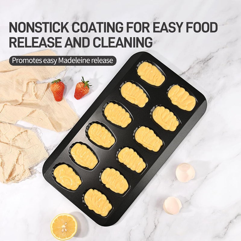 CGGYYZ 2 Pack Madeleine Pans for Baking, 12 Cavity Heavy Duty Shell Shape Baking Mold Nonstick Cookie Cake Pan for Oven（BLACK） - Image 2