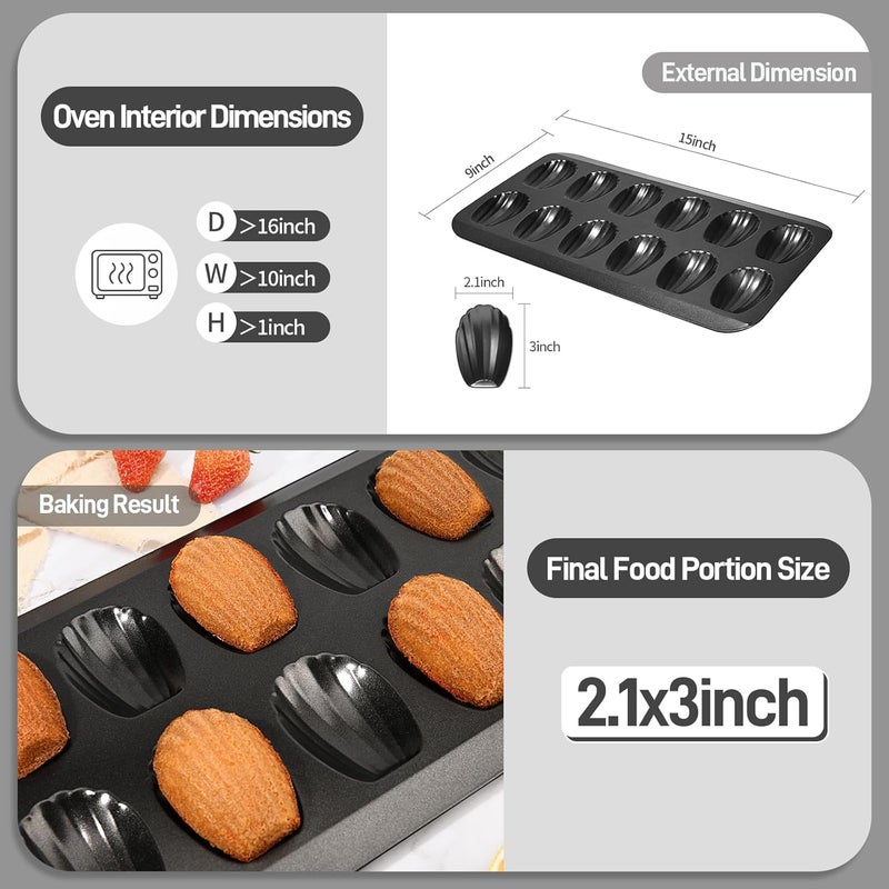 CGGYYZ 2 Pack Madeleine Pans for Baking, 12 Cavity Heavy Duty Shell Shape Baking Mold Nonstick Cookie Cake Pan for Oven（BLACK） - Image 3