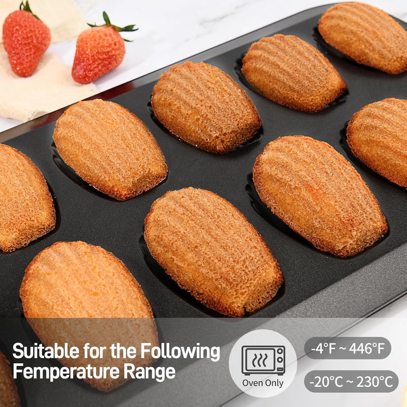 CGGYYZ 2 Pack Madeleine Pans for Baking, 12 Cavity Heavy Duty Shell Shape Baking Mold Nonstick Cookie Cake Pan for Oven（BLACK） - Image 4