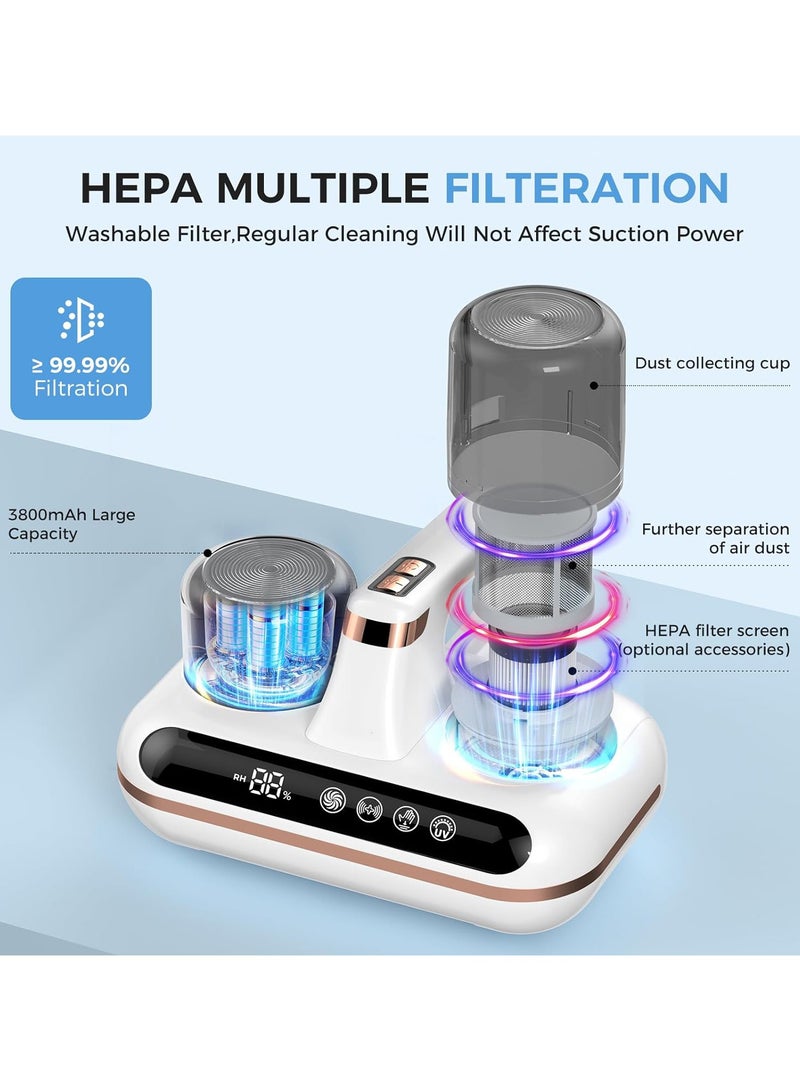 عربست منظف ​​الفراش الفراغ-5 في 1 في 1 منظف المراتب اللاسلكي ، مدعوم من تقنية UV-C Light & Ultrasonic ، وشفط قوي 16 كيلو باسكال ، وضوضاء منخفضة ، ومناسبة للغبار ، وشعر الحيوانات الأليفة ، إلخ. - Image 5