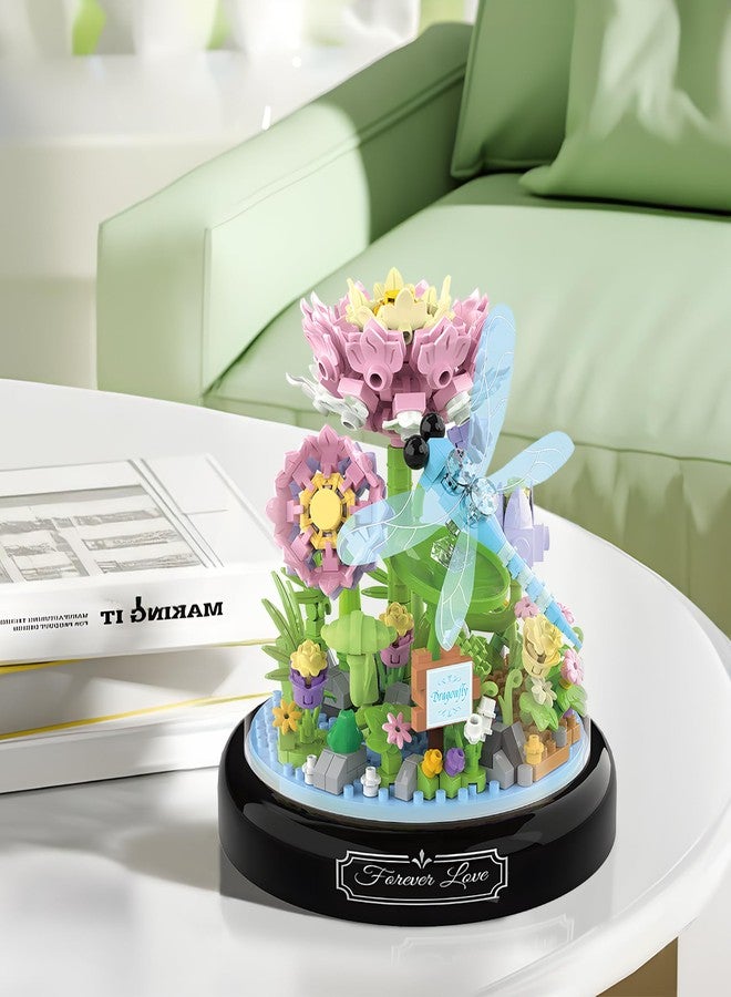 HI-REEKE Flower Dragonfly Bouquet Building Block Set, Micro Mini Botanical Building Toy for Women-568 PCS - Image 2