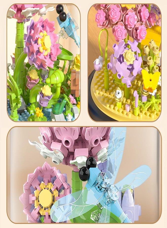 HI-REEKE Flower Dragonfly Bouquet Building Block Set, Micro Mini Botanical Building Toy for Women-568 PCS - Image 4