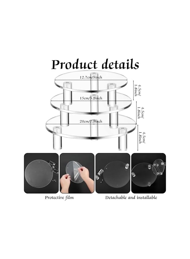 The Bros Round Acrylic Display Riser, Clear Acrylic Cake Stands, Cupcake Stand Cake Holder, Countertop Dessert Display Riser, for Bakery, Appetizer, Birthday Wedding Party Baby Shower (3 Pcs, 5'',6'',8'') - Image 3
