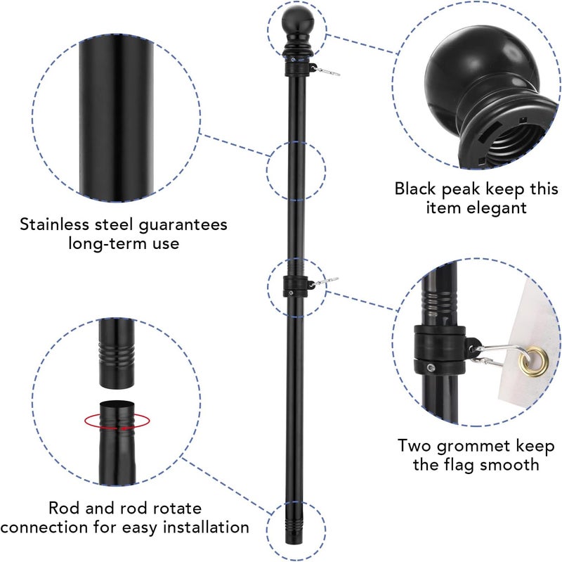 YESUN Flag Pole,6FT American Flag Pole & Bracket-Flagpoles for 3 x 5 Flags Holder for House Porch & Outdoor,Tangle Free and Wall Mount Flag Pole Kit (Without flag,Black) - Image 2