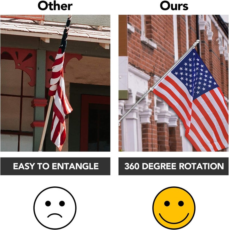 YESUN Flag Pole,6FT American Flag Pole & Bracket-Flagpoles for 3 x 5 Flags Holder for House Porch & Outdoor,Tangle Free and Wall Mount Flag Pole Kit (Without flag,Black) - Image 5