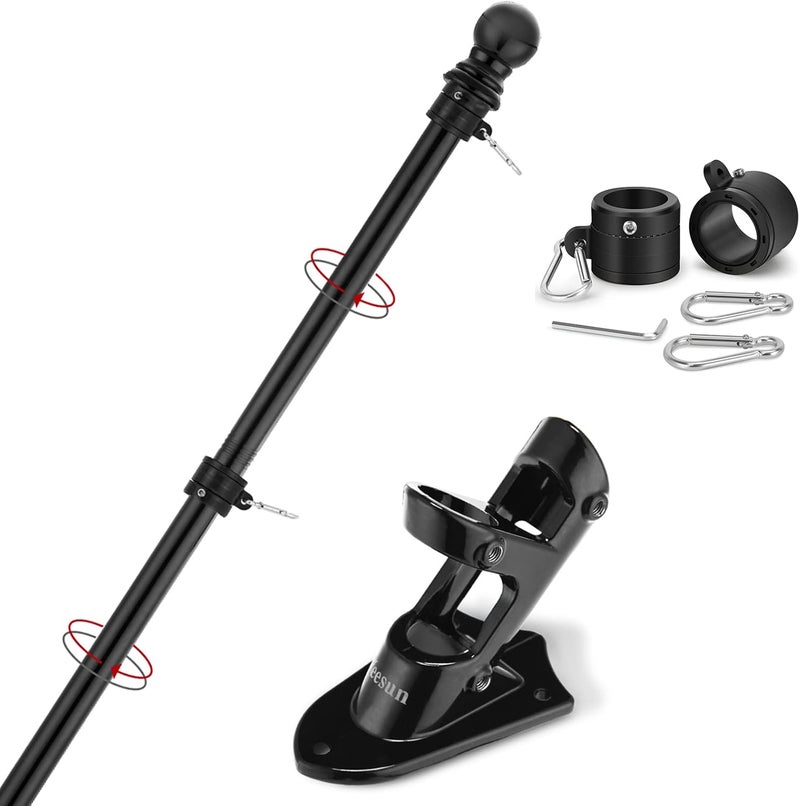 YESUN Flag Pole,6FT American Flag Pole & Bracket-Flagpoles for 3 x 5 Flags Holder for House Porch & Outdoor,Tangle Free and Wall Mount Flag Pole Kit (Without flag,Black) - Image 1