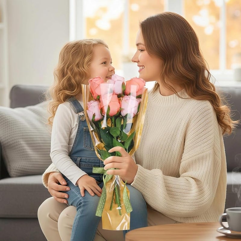 مجموعة ورق تغليف الباقات 50 غلاف مع شريط لتنسيق الزهور - Image 4