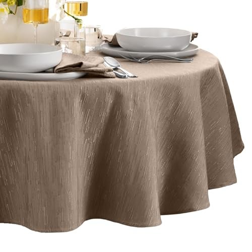 Elrene Home Fashions Continental Solid Texture Water Stain Wrinkle Resistant Tablecloth 60X84 Oval Taupe - Image 1