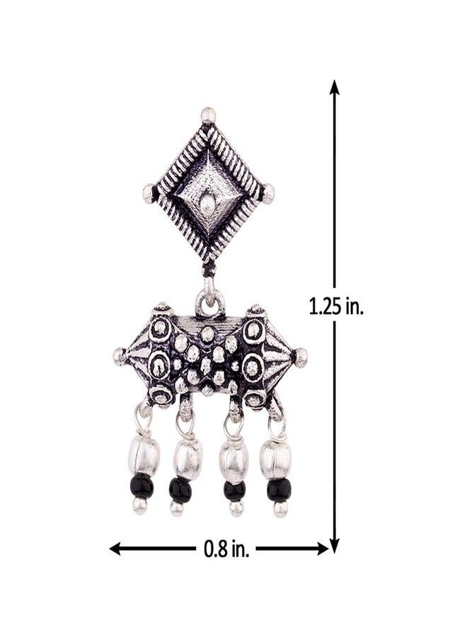Voylla Oxidised Silver Brass Geometric Design Ethnic Earrings with Black Beads for Women and Girls - Image 5