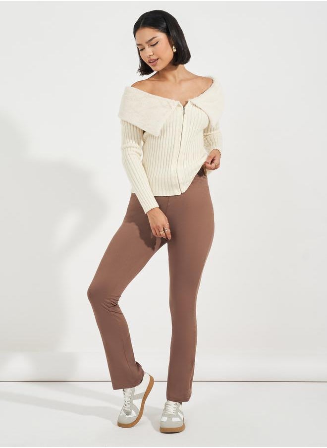 Styli Solid Elastic Waistband Slim Fit Leggings  - Image 1