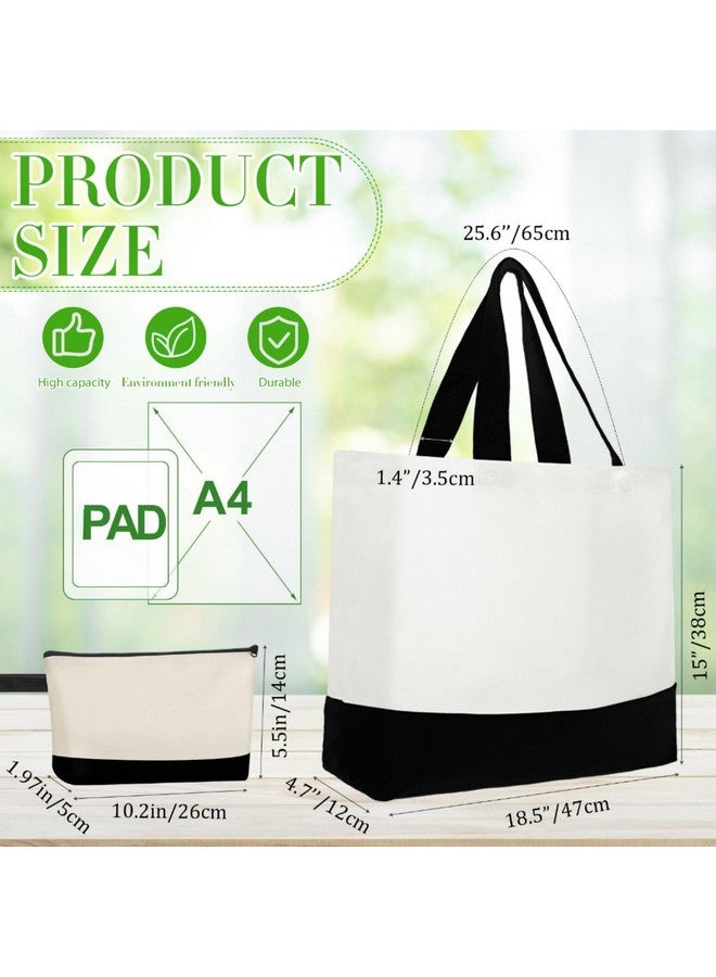 Sanwuta 30 Pcs Canvas Tote Bags Bulk with Zipper Cosmetic Bags 18.5" Reusable Cotton Canvas Shopping Bags with Handles(Black) - Image 2