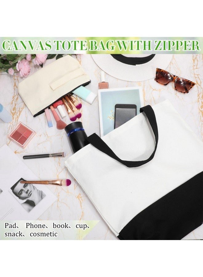 Sanwuta 30 Pcs Canvas Tote Bags Bulk with Zipper Cosmetic Bags 18.5" Reusable Cotton Canvas Shopping Bags with Handles(Black) - Image 4