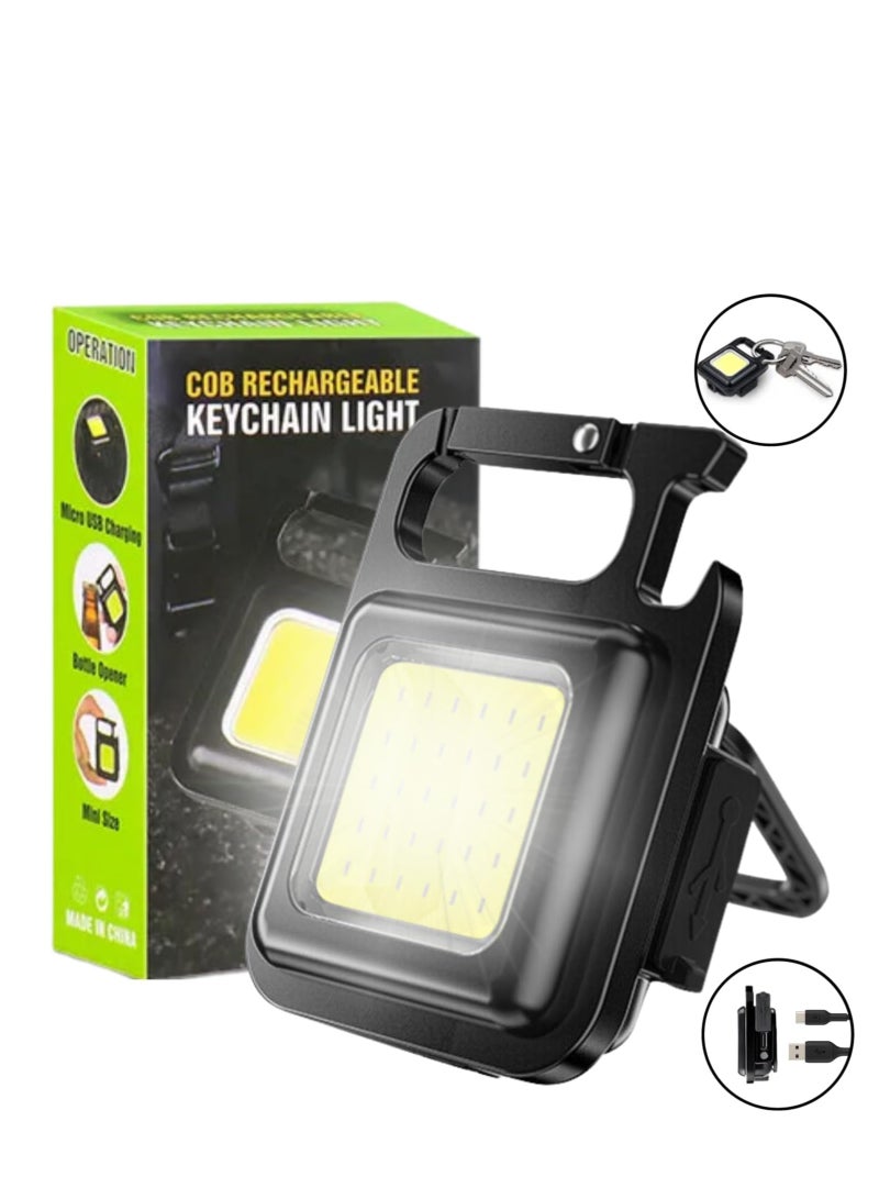 Rechargeable Keychain Flashlight with 4 Modes, High Brightness, Portable Pocket Torch with Bottle Opener and Magnetic Base, Bright Mini LED Flashlight for Camping, Hunting, and Walking - Image 1