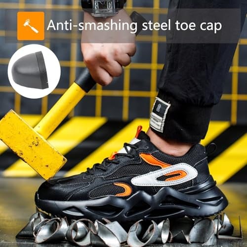 Ruivina Steel Toe Shoes for Men Women Composite Toe Shoe Wide fit Indestructible Work Sneakers Safety Shoes Lightweight Slip on Resistant Breathable Puncture Proof Black 40 - Image 3