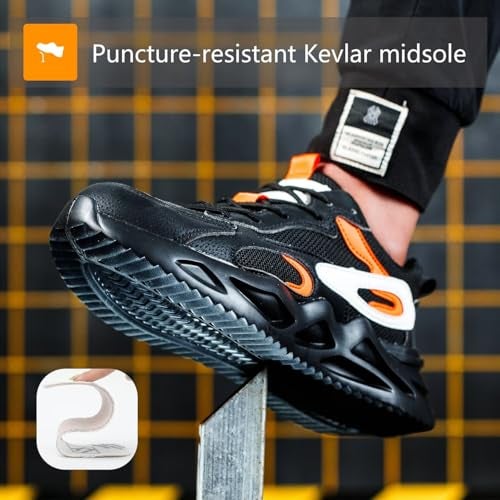 Ruivina Steel Toe Shoes for Men Women Composite Toe Shoe Wide fit Indestructible Work Sneakers Safety Shoes Lightweight Slip on Resistant Breathable Puncture Proof Black 40 - Image 4