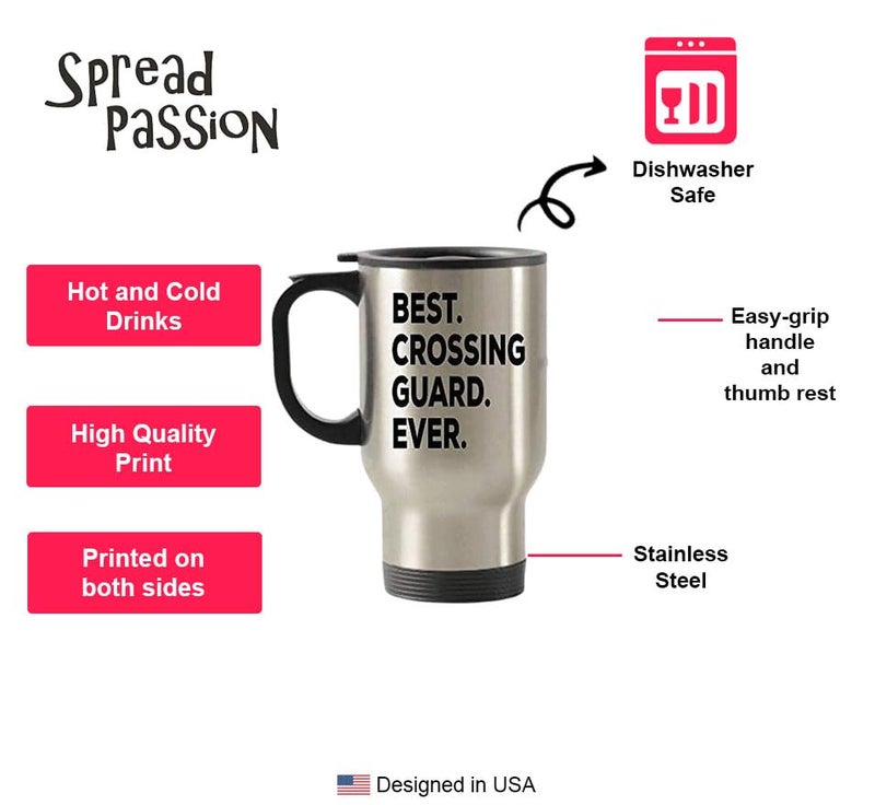 SpreadPassion – The Best Crossing Guard Ever Tumbler – Stainless Steel Novelty Tumbler for Birthday and Anniversary Parties – Gift Idea for Teacher on Christmas–14Oz Hot Tea Tumbler (Silver) - Image 2