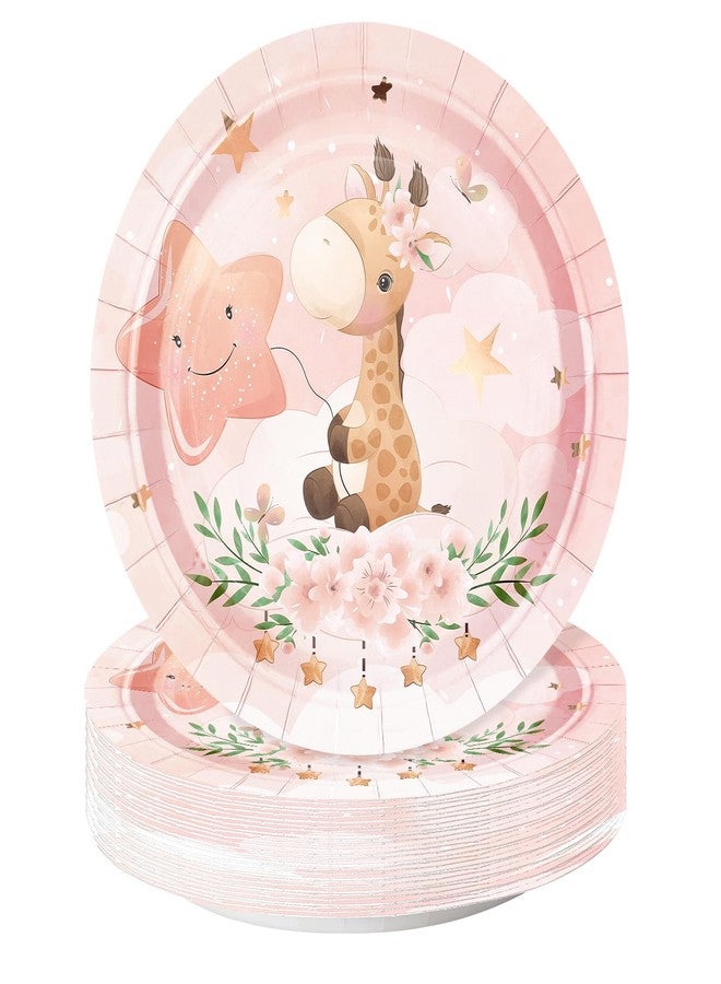 WRAPAHOLIC 25Pcs Baby Girl Paper Plates - 9 Inch Adorable Giraffe Disposable Plates Decorative Dinner Plates for Party Tableware Supplies Table Decor - Image 1