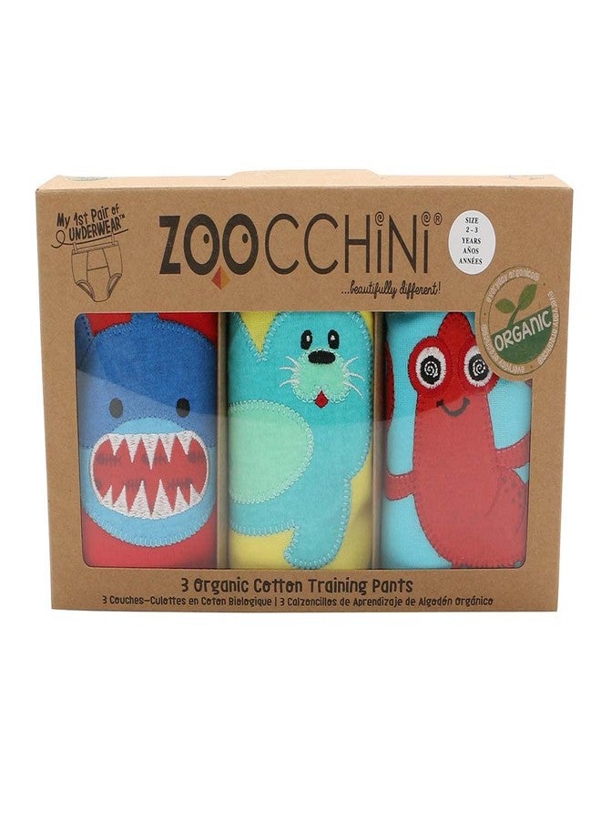 ZOOCCHINI Toddler 3-Pack Potty Training Pants - Soft Organic Cotton Underwear with Absorbent Padding and Fun Designs, Ocean Pals, 3-4 Years - Image 1