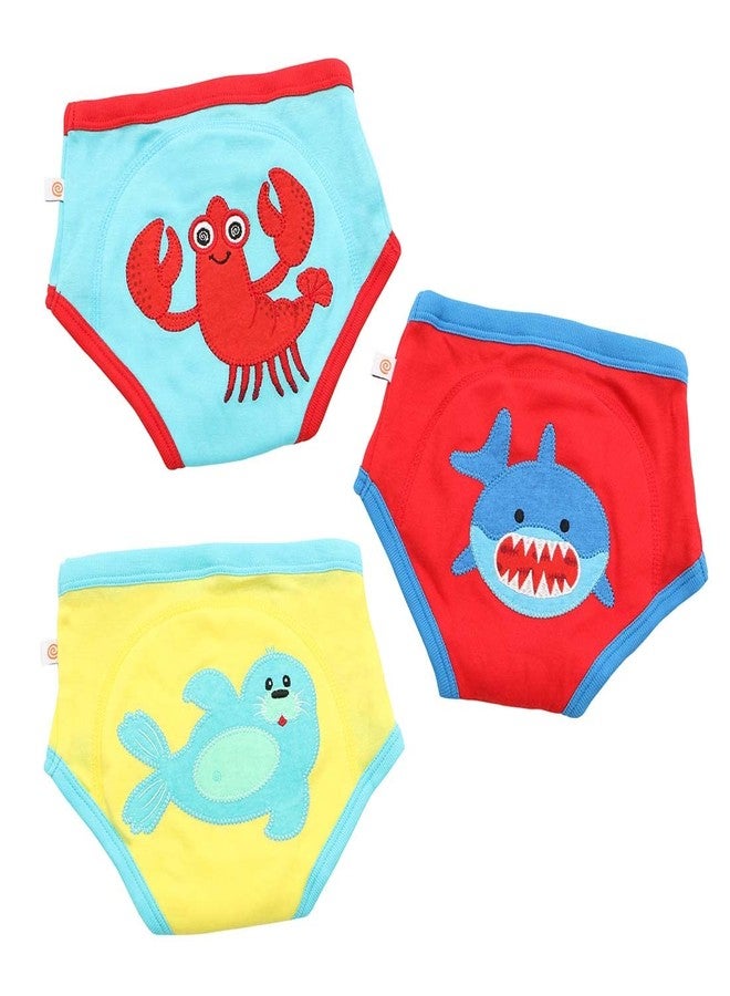 ZOOCCHINI Toddler 3-Pack Potty Training Pants - Soft Organic Cotton Underwear with Absorbent Padding and Fun Designs, Ocean Pals, 3-4 Years - Image 2