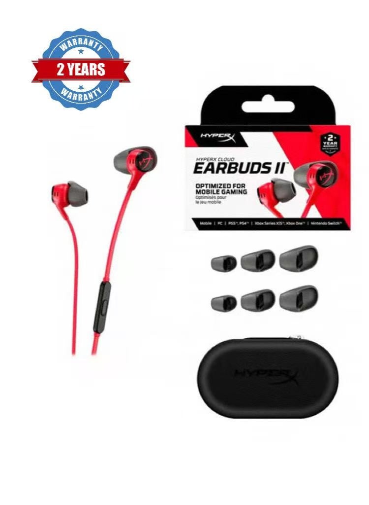 HyperX Cloud Earbuds II (Flame Red) Gaming Earbuds 14mm Driver Unit | 90° Anti-Tangle Plug | 4-Size Ear Tip Set - Image 1