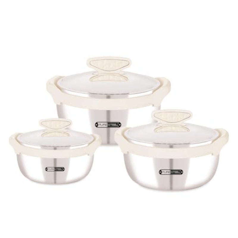 UTC MS1379 MAGNUS STEEL HOTPOT 3PC SET IVORY - SMALL 1500/2000/2500 for home cooking, stainless steel, ivory, triple-layer base - Image 1