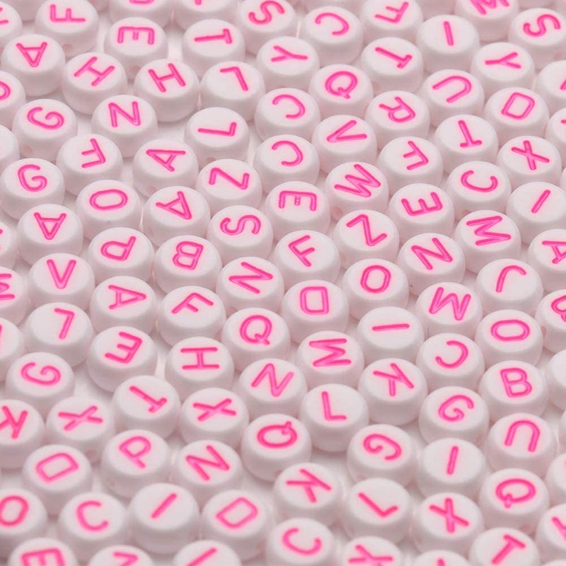Xilitata Pink Letter Beads Alphabet Letters White Round Bead  4X7Mm 1200Pcs  Pink Beads For Bracelets Friendship Bracelets Making Kit Beads With Box - Image 2