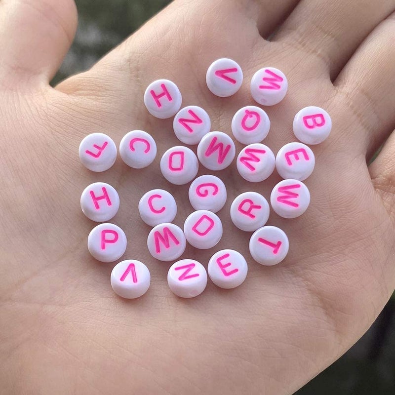 Xilitata Pink Letter Beads Alphabet Letters White Round Bead  4X7Mm 1200Pcs  Pink Beads For Bracelets Friendship Bracelets Making Kit Beads With Box - Image 5