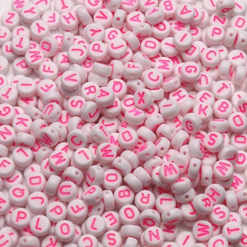 Xilitata Pink Letter Beads Alphabet Letters White Round Bead  4X7Mm 1200Pcs  Pink Beads For Bracelets Friendship Bracelets Making Kit Beads With Box - Image 3