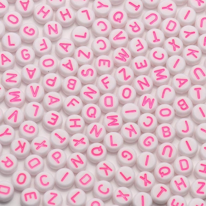 Xilitata Pink Letter Beads Alphabet Letters White Round Bead  4X7Mm 1200Pcs  Pink Beads For Bracelets Friendship Bracelets Making Kit Beads With Box - Image 1