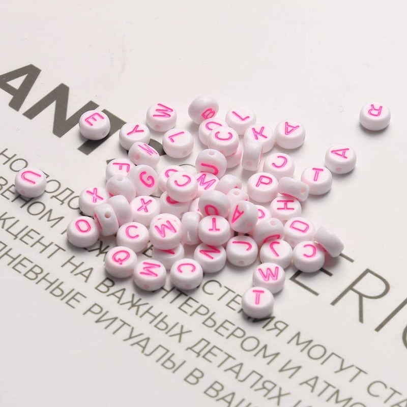 Xilitata Pink Letter Beads Alphabet Letters White Round Bead  4X7Mm 1200Pcs  Pink Beads For Bracelets Friendship Bracelets Making Kit Beads With Box - Image 4