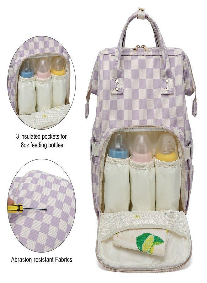Dezcrab Baby Diaper Bag Backpack for Mom, Large Capacity Travel Nappy Bag for Boys & Girls with Stroller Straps (Corduroy Checkered Purple) - Image 3