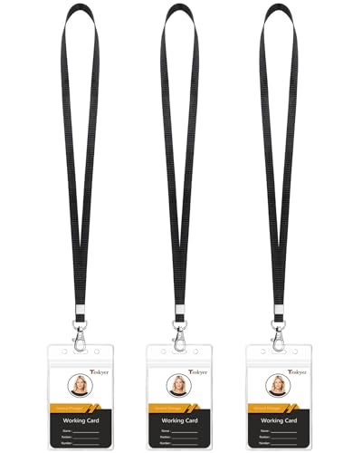 Teskyer Lanyards for ID Badges, 3 Pack of Lanyard with Clear Plastic ID Badge Holder for Office School Work IDs, Cruise Ship Cards - Image 1