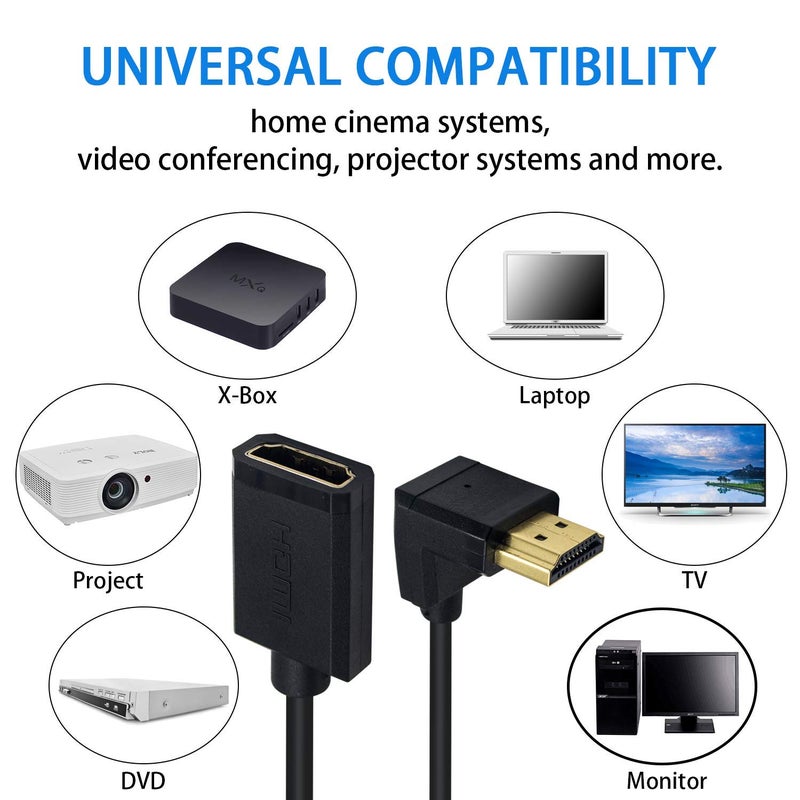 دوتك كابل تمديد HDMI من Duttek، كابل HDMI 4K، كابل HDMI رفيع للغاية بزاوية سفلية من الذكر إلى الأنثى متوافق مع Nintendo Switch وXbox One S 360 وPS5 وPS4 وRoku TV Stick وغيرها، بطول 30 سم/12 بوصة - Image 3