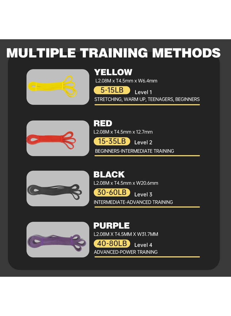 Resistance Bands Pull Up Assist Bands set, 4 Different levels Exercise Workout Bands available to choose for Powerlifting, Muscle Toning, CrossFit, Yoga, Stretch Mobility, Strength Training for Men and Women