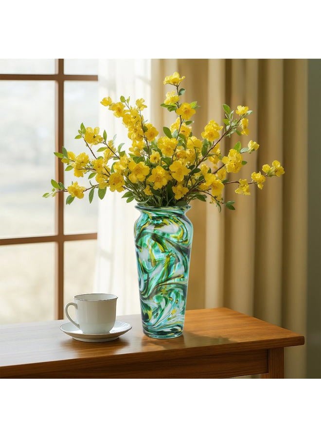 DOVDOV Blown Glass Green vase, Green Home Decorations, Modern Art Wide Mouth vase for Living Room Dining Table Coffee Table entryway TV Cabinet nightstand Centerpiece. - Image 5