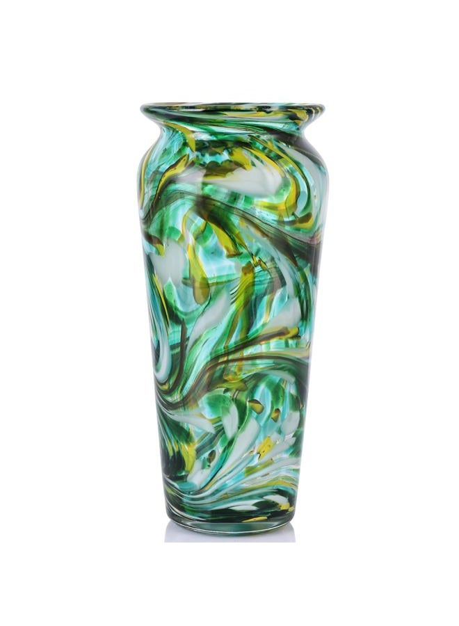 DOVDOV Blown Glass Green vase, Green Home Decorations, Modern Art Wide Mouth vase for Living Room Dining Table Coffee Table entryway TV Cabinet nightstand Centerpiece. - Image 1