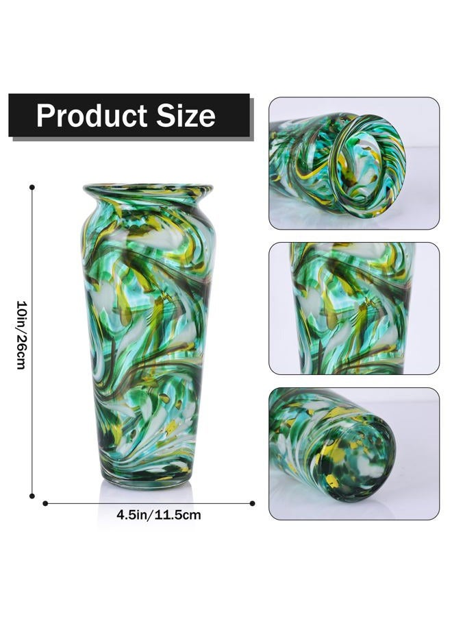 DOVDOV Blown Glass Green vase, Green Home Decorations, Modern Art Wide Mouth vase for Living Room Dining Table Coffee Table entryway TV Cabinet nightstand Centerpiece. - Image 2