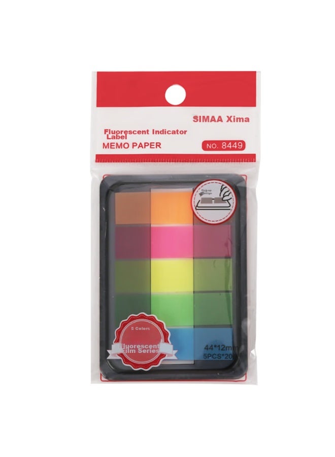 Simaa, 100 Sheets Of 5-color Fluorescent Film Indicator Labels, 44*12mm Pull-out Sticky Notes, Memo Pads, Note Pads, 8449 - Image 5