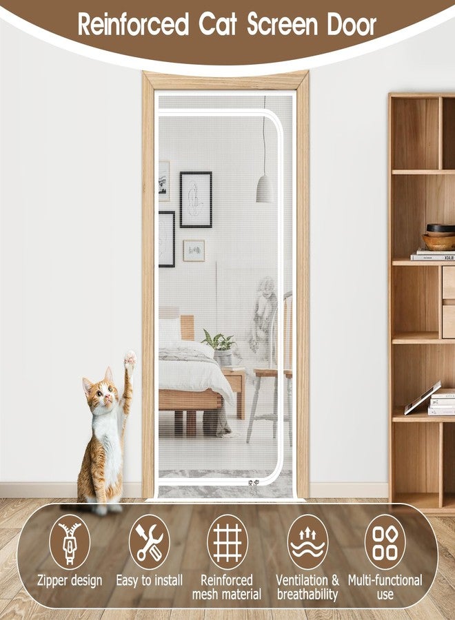 VINGVO Pet Cat Mesh Screen Door Gate with Zipper, 31.5” x 82.7“ Cat Gate for Doorway Window for Cats Dogs, Easy Install Interior Door Curtains for Doorways Home Living Room Kitchen Bedroom (White) - Image 2