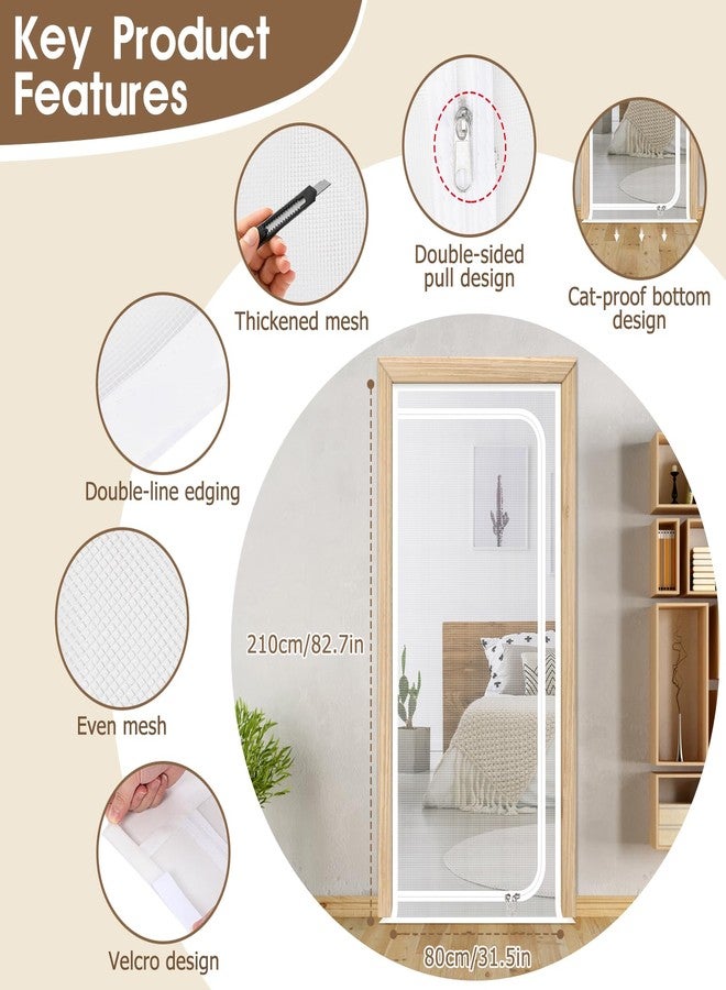 VINGVO Pet Cat Mesh Screen Door Gate with Zipper, 31.5” x 82.7“ Cat Gate for Doorway Window for Cats Dogs, Easy Install Interior Door Curtains for Doorways Home Living Room Kitchen Bedroom (White) - Image 5